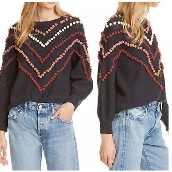 The Great. Women Bobble Pom Pom Sweater S Blue B2547 - Picture 2 of 6